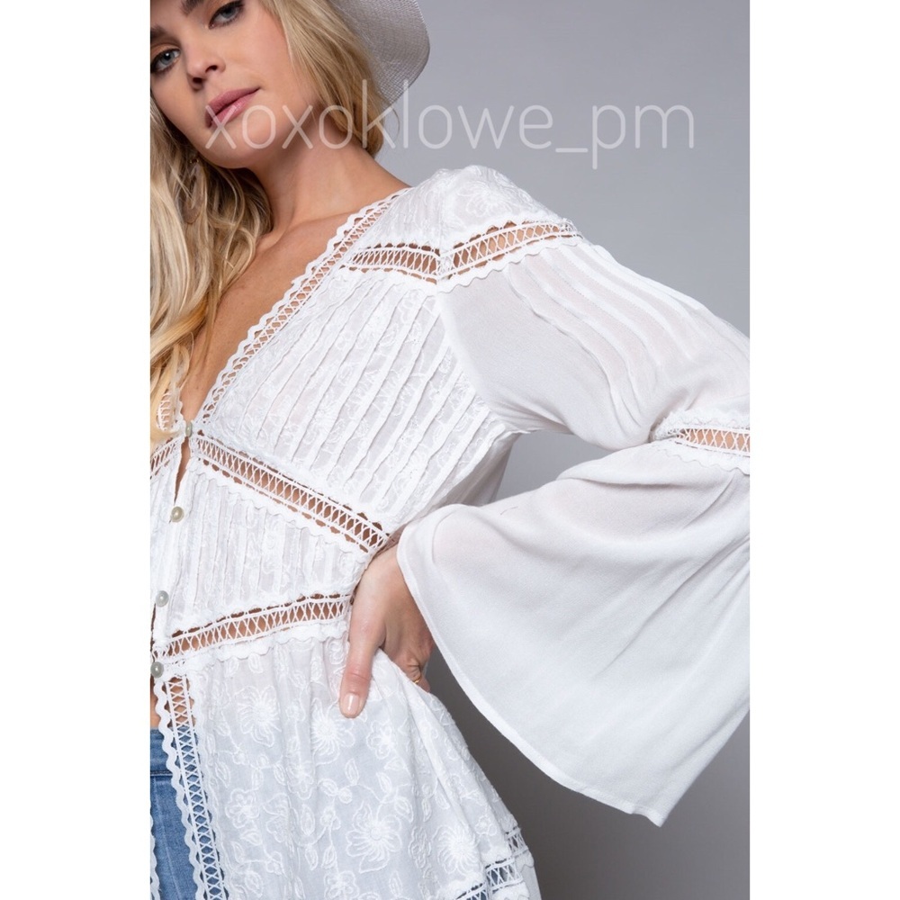 POL White Floral Lace V Neck Rayon Maxi Top - Picture 3 of 10